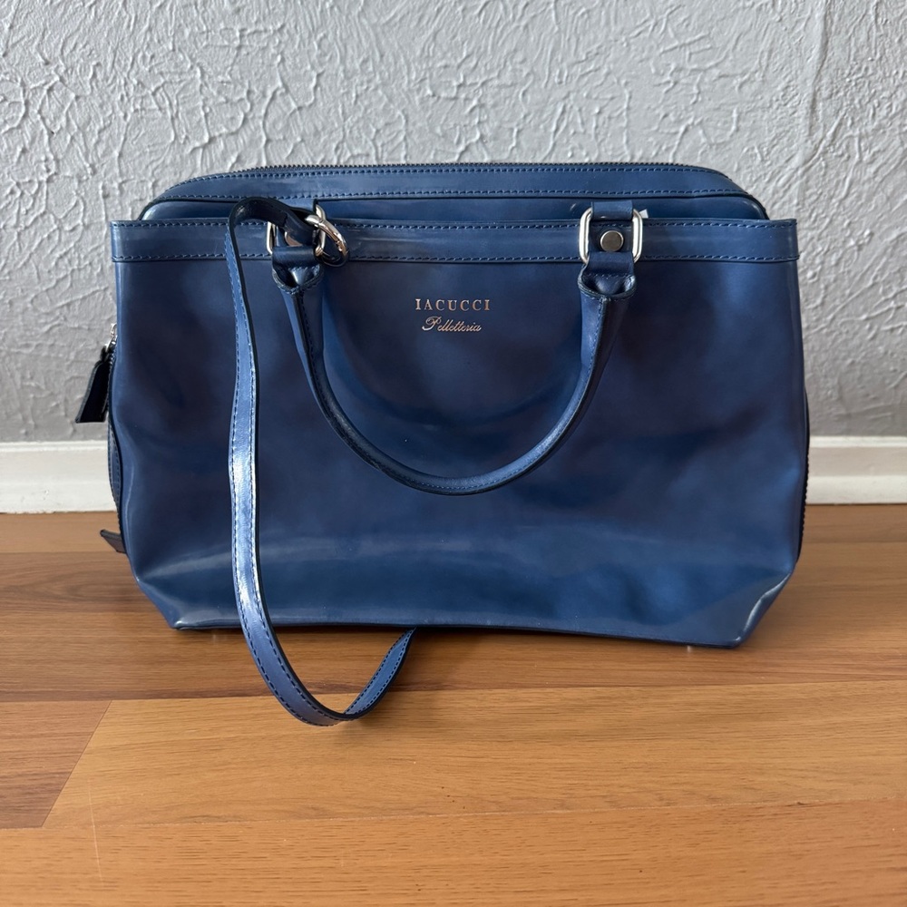 Iacucci Purse, Genuine Leather, Blue Messenger Bag, Made in Italy